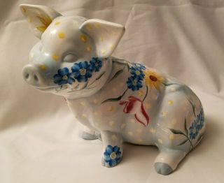 Ceramic Pig Statue With Painted Flowers 9 " H X 10 " L X 8 " W
