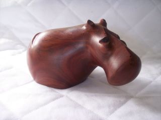 Vtg African Art Hippo Figurine Zimbabwe - Hand Carved From Exotic Mukarati Wood