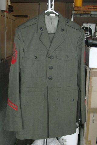 Usmc Us Marine Corps Alpha Green Service Uniform Dress Coat 44r Pants36l