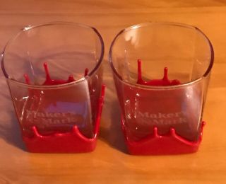 Set 2 Makers Mark Whiskey Glasses Kentucky Bourbon Red Wax Dipped Gift