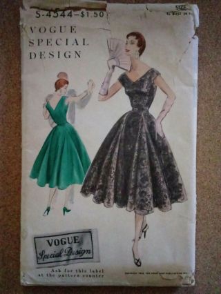 B36 Bust 36 Size 18 1950s Vogue Special Design Pattern Cocktail Dress S - 4544