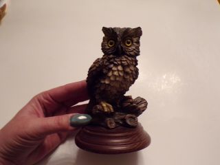 Vintage Owl Figurine On Wooden Base