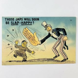 Vtg 1942 World War Ii Uncle Sam Comic Postcard Racist Anti - Japanese Propaganda