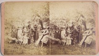 Family Backyard Orchestra,  Musicians,  Harp,  Guitar,  Violin,  Doll,  Circa 1875