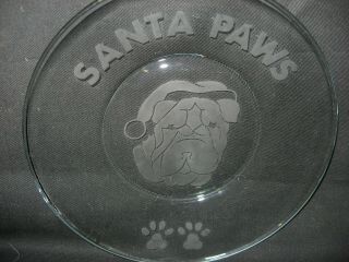 Etched Santa Paws Shar Pei Christmas Glass Plate