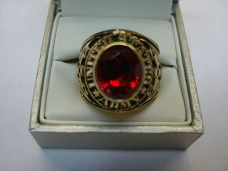 United States Army Ring - Espo Sterling Silver With Gold Plating - Red Stone