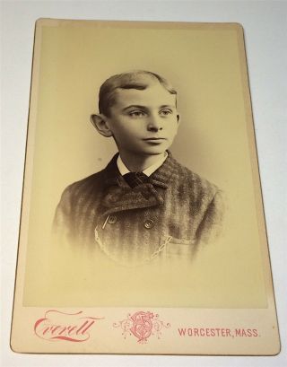 Antique Victorian American ID ' d Boy,  Ralph Benjamin Worcester,  MA Cabinet Photo 2
