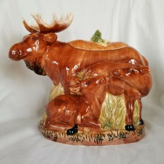 Vintage Wcl Ceramic Mother Moose With Babies Novelty Cookie Jar
