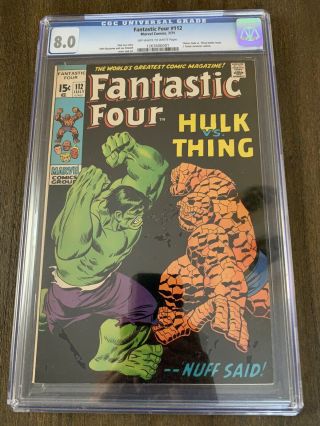Fantastic Four 112 - Cgc 8.  0 7/71 (hulk And Thing Battle)