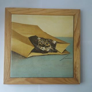 1982 Lowell Herrero Hanging Wall Picture Of Cat In Bag