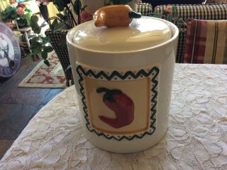 Clay Art Chili Peppers Large 9 " Cookie Jar - Canister 1996 Hand Painted