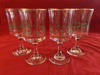 4 Vintage 1987 Arbys Christmas Holiday Holly Berry Glasses Wine Goblet Libbey