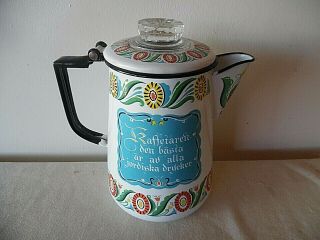Vintage Berggren Swedish Rosemaling Enamelware Coffee Pot