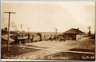 Sharon Ia Iowa Central Railway Train Station Depot Rppc Railroad Postcard D3
