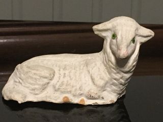 Vintage German Germany Composition Antique Putz Sheep Lamb Nativity Glass Eyes