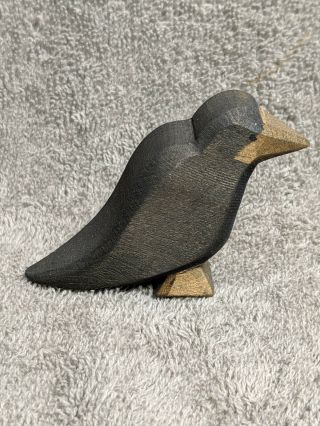 Small Carved Wood Crow Raven Miniature Figure