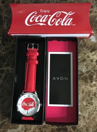 Coca - Cola Avon Christmas Bears Red Band Wrist Watch Box & Instructions