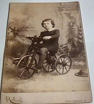 Antique Cabinet Card - Little Boy On A Tricycle