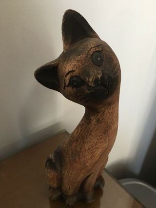 Vintage Mid Century Hand Carved Wood Siamese Cat Figure Figurine Home Decor