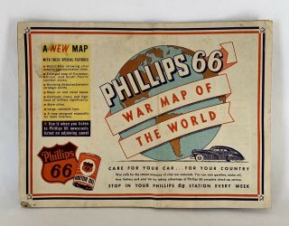 Vintage Phillips 66 War Map Of The World Advertising Gas Oil Wwii