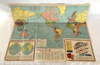 Vintage Phillips 66 War Map of the World Advertising Gas Oil WWII 2