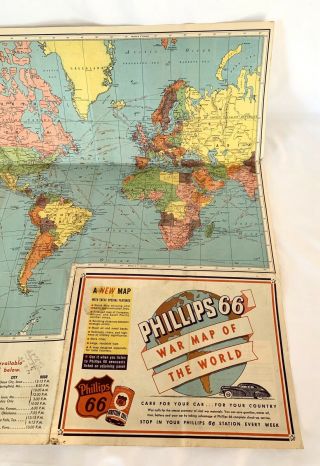 Vintage Phillips 66 War Map of the World Advertising Gas Oil WWII 3