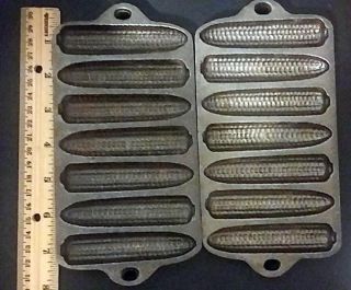 2 Vintage Mini Cast Iron Corn Shaped Muffin Bread Pans Marked No 2 And No 3