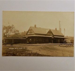 Old View Of Railroad Station Wells River Vt Real Photo Postcard Rppc Train Depot