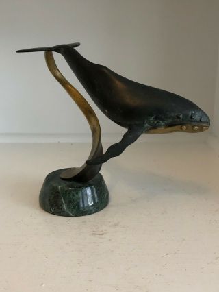 Spi San Pacific International Brass Humpback Whale On Marble Stand 9 1/4 " Whale