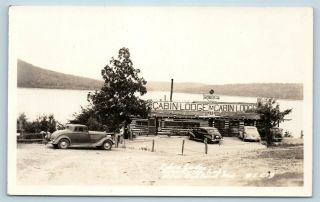 Postcard Md Deep Creek Lake C1940s Lakeside Cabin Lodge Restaurant Rppc Photo U8