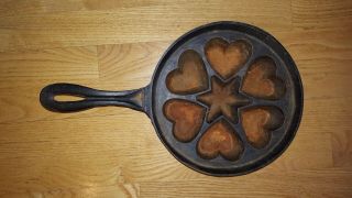 Vintage Cast Iron Muffin Cornbread Mold Skillet Gem Pan Heart Star J.  Z.  H.  1946