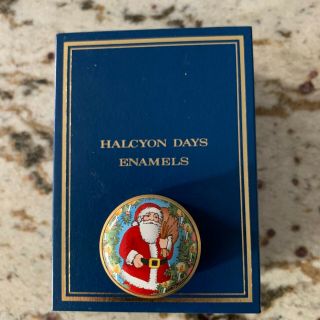 Halcyon Days Enamel Box With Santa And Green Base