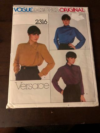 Vtg Vogue Designer 2316 Pattern Versace Size 12 Misses’ Blouse Uncut