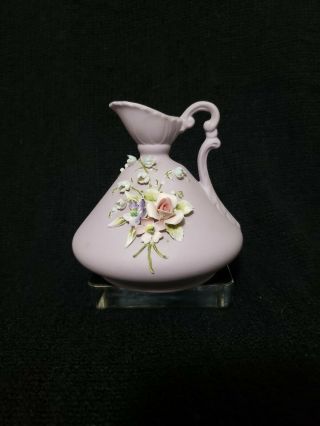Lefton China Porcelain Hand - Painted Bisque Pitcher/vase 4 1/2 " - Japan