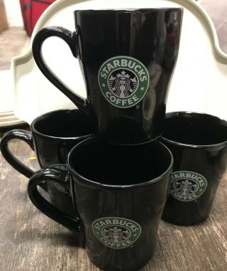 Set Of 4,  Starbucks Old Mermaid Siren Logo Black Ceramic Mug 2008,  8 Oz.