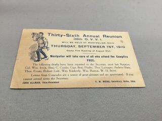 1910 Post Card Reunion Of 38th Ohio Veteran Volunteer Infantry Civil War