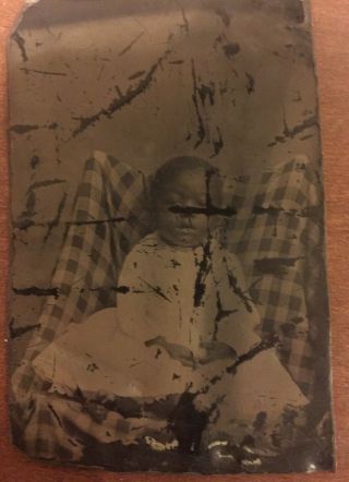 Antique African American Precious Baby Tin Type Photo Black Americana