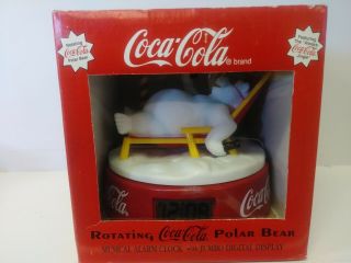 Vintage Coca Cola Alarm Clock Polar Bear Rotating Musical Coke Collectible Nib