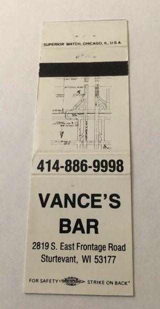 Vintage Matchbook Cover Matchcover Vance’s Bar Sturtevant Wi