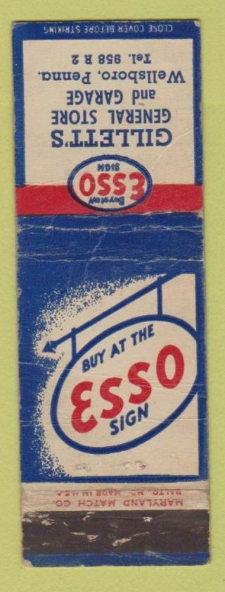 Matchbook Cover - Esso Oil Gas Gillett 