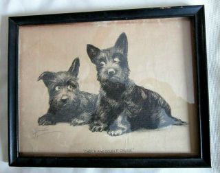 Scottish Terriers Print Gg Drayton Framed " Check And Double Check " Vtg 1920 - 30 