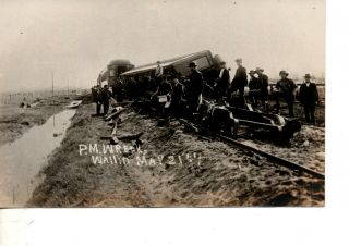 Rppc Pm Railroad Wreck Train Accident Locomotive Disaster Men Posing 753