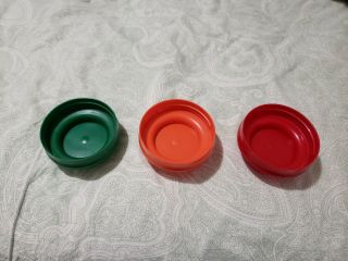 Set of 3 Vintage Anchor Hocking TANG Jars lids Red,  Green & Orange 2