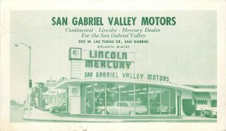 1958 Postcard San Gabriel Valley Motors Lincoln Mercury Car Dealership Las Tunas