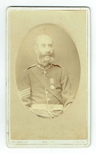 Victorian Cdv Photo Military Soldier Wearing Medal Malta Photographer