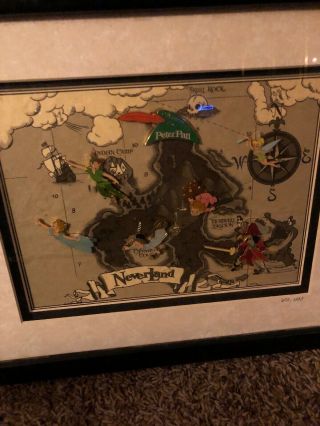 PETER PAN PIRATE MAP (NEVERLAND) FRAMED PIN SET LE DISNEY STORE 672/1953 2