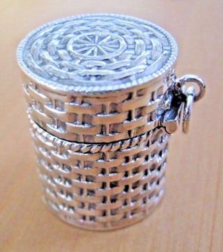 Pretty Hallmarked Solid Sterling Silver Basket Weave Thimble Case Chatelaine