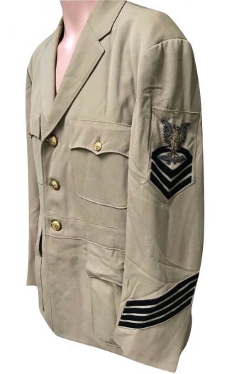 Post Ww2 U.  S.  Navy Aviation Usn Cpo Chief Khaki Jacket Bullion Insignia
