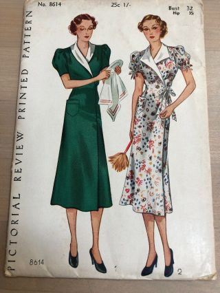 1925 Pictorial Review Printed Hooverette Wrap Dress Pattern Uncut Bust 32