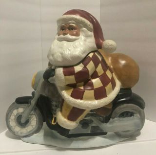 Christmas Sakura,  Leslie Beck,  Santa Claus On Motorcycle Cookie Jar Handpainted